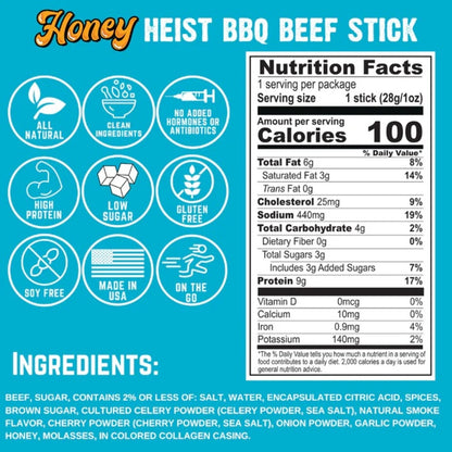 Righteous Felon® Craft Jerky Honey Heist BBQ Beef Sticks – 12 ct