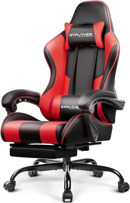 GTPLAYER Gaming Chair with Footrest & Lumbar Support – (Pearl White)