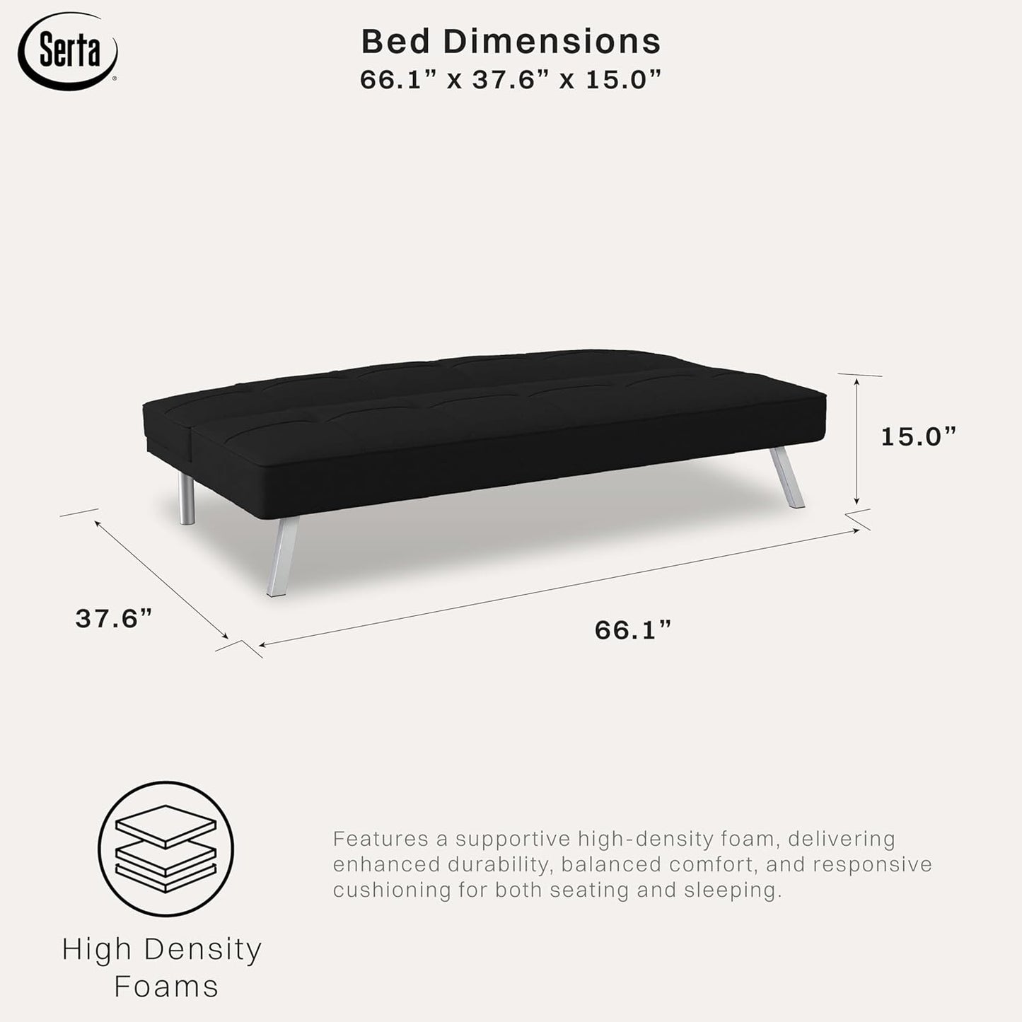 Serta Rane 66.1" 3-in-1 Convertible Futon Sleeper Couch (Black)