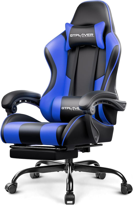 GTPLAYER Gaming Chair with Footrest & Lumbar Support – (Pearl White)