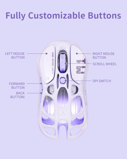 GravaStar Mercury M1 Pro Gaming Mouse, 26K DPI, Tri-Mode, Lavender
