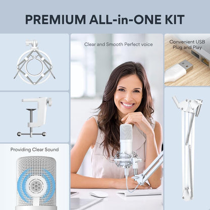 MAONO A04 White USB Microphone | 192kHz/24Bit Condenser Mic for PC, Podcast & Streaming