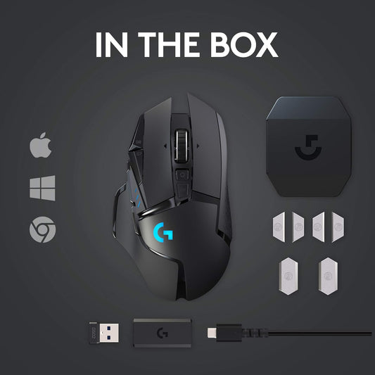 Logitech G502 LIGHTSPEED Wireless Gaming Mouse, RGB, 11 Programmable Buttons, Black