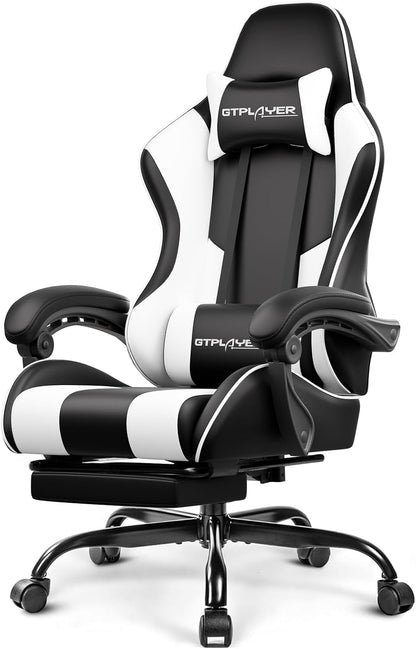 GTPLAYER Gaming Chair with Footrest & Lumbar Support – (Pearl White)