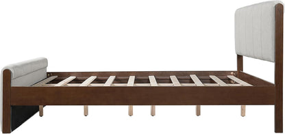 Christopher Knight Home Jayne Queen Wood Platform Bed – Upholstered Headboard & Footboard, Gray/Walnut
