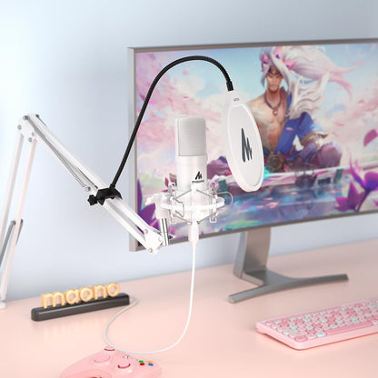 MAONO A04 White USB Microphone | 192kHz/24Bit Condenser Mic for PC, Podcast & Streaming