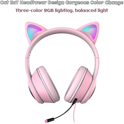 Cat Ear RGB Gaming Headset with Mic, Wired 3.5mm for PC, PS4, Switch & Mobile