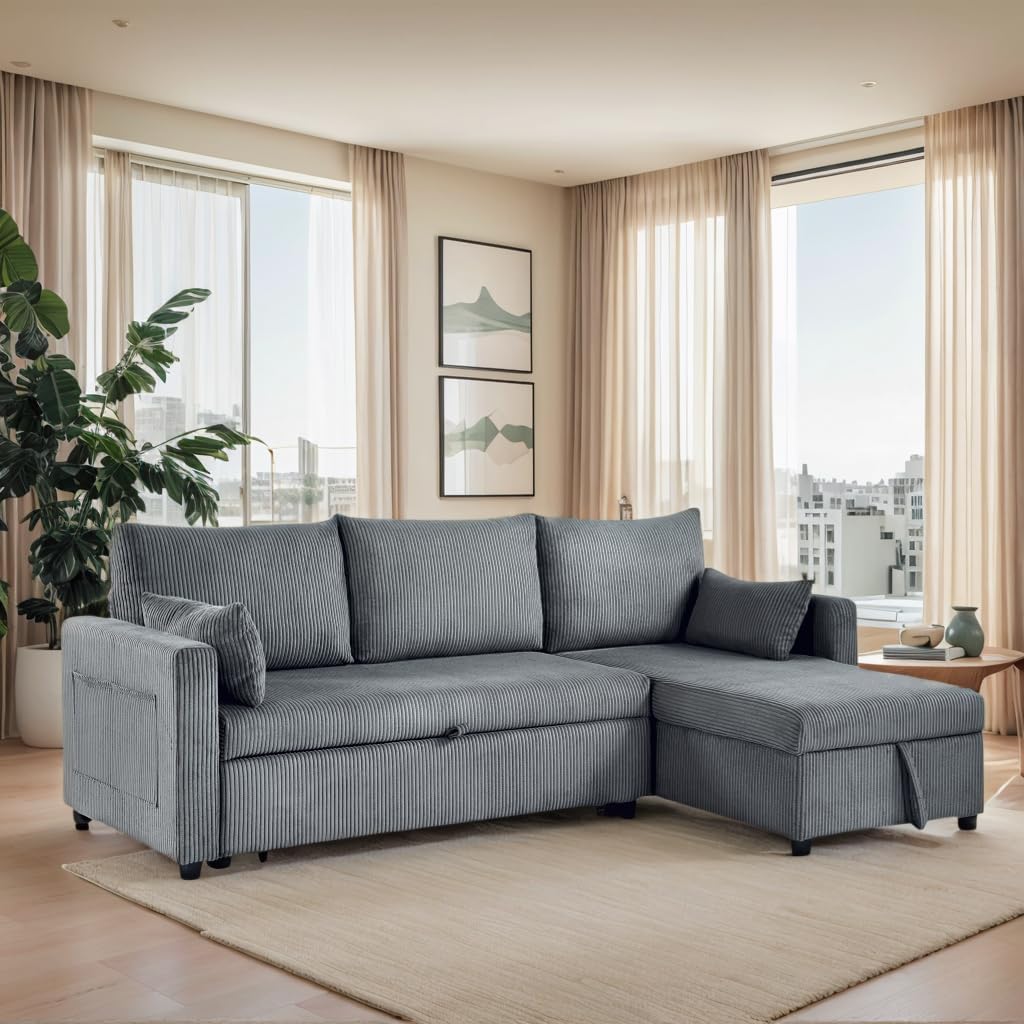 Ball & Cast 86" L-Shaped Pull-Out Sleeper Sofa with Reversible Storage Chaise