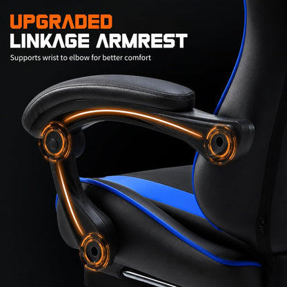 Ergonomic Gaming Chair with Footrest, Headrest & 360° Swivel, Adjustable Height