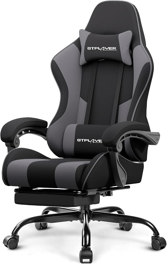 GTPLAYER Gaming Chair with Footrest & Lumbar Support – (Pearl White)