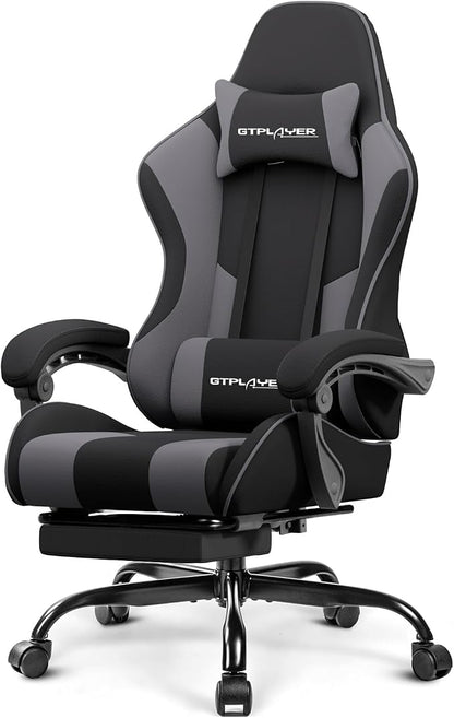 GTPLAYER Gaming Chair with Footrest & Lumbar Support – (Pearl White)