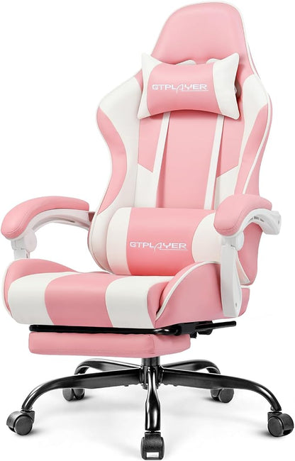 GTPLAYER Gaming Chair with Footrest & Lumbar Support – (Pearl White)