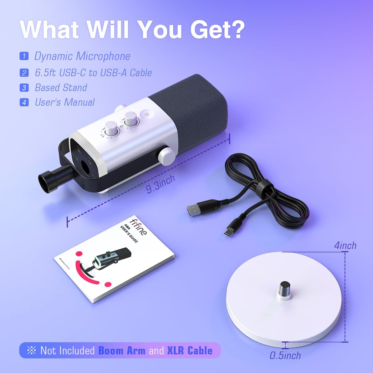 FIFINE AmpliGame AM8W Dynamic Gaming Microphone | XLR/USB, RGB, White