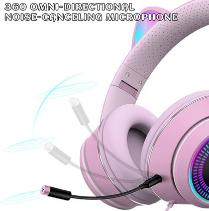 Cat Ear RGB Gaming Headset with Mic, Wired 3.5mm for PC, PS4, Switch & Mobile