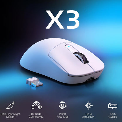 ATTACK SHARK X3 Tri-Mode Wireless Gaming Mouse, 26K DPI, White