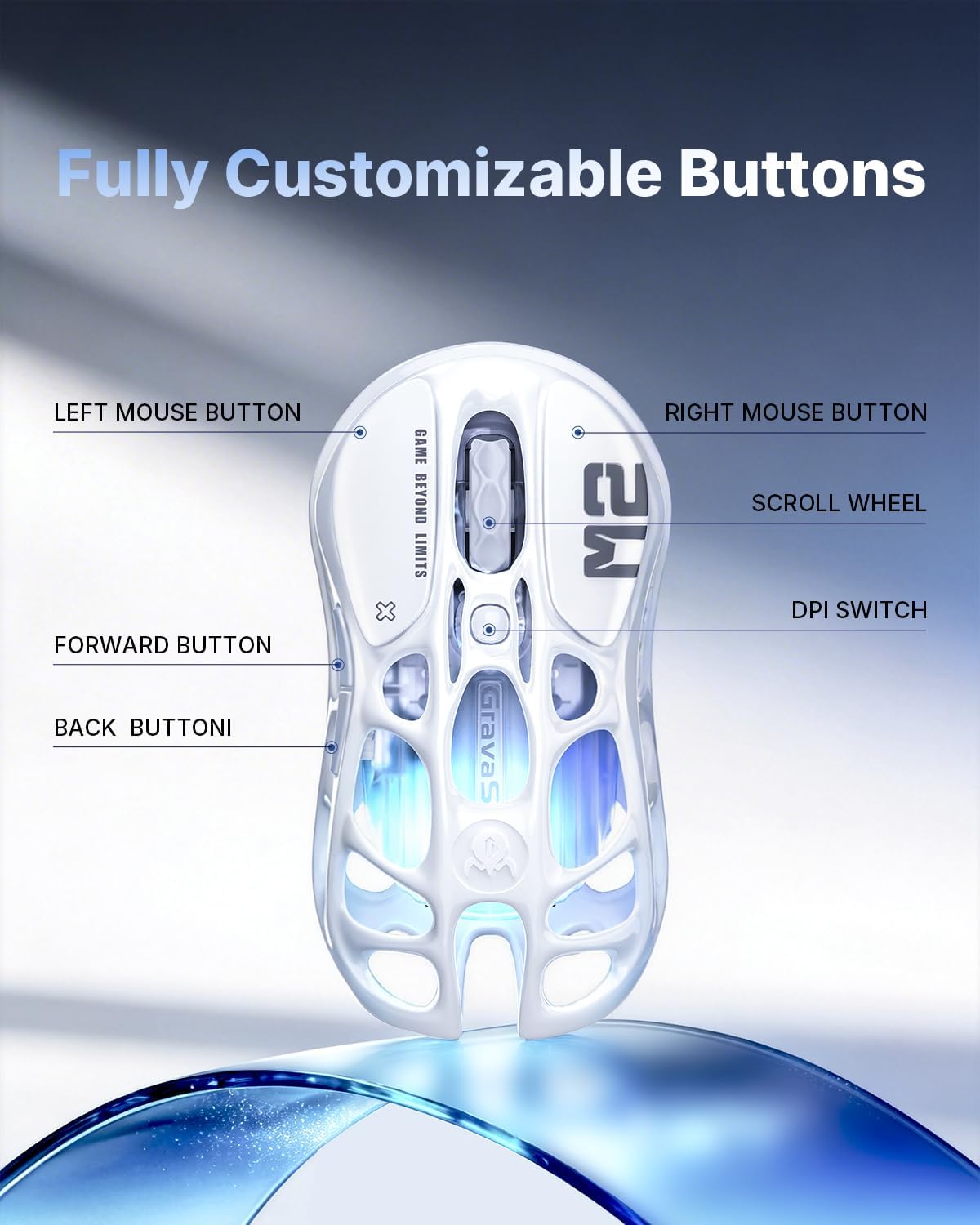 GravaStar Mercury M2 Gaming Mouse, 26K DPI, PAW3395 Sensor, Ultra-Light 79g, White