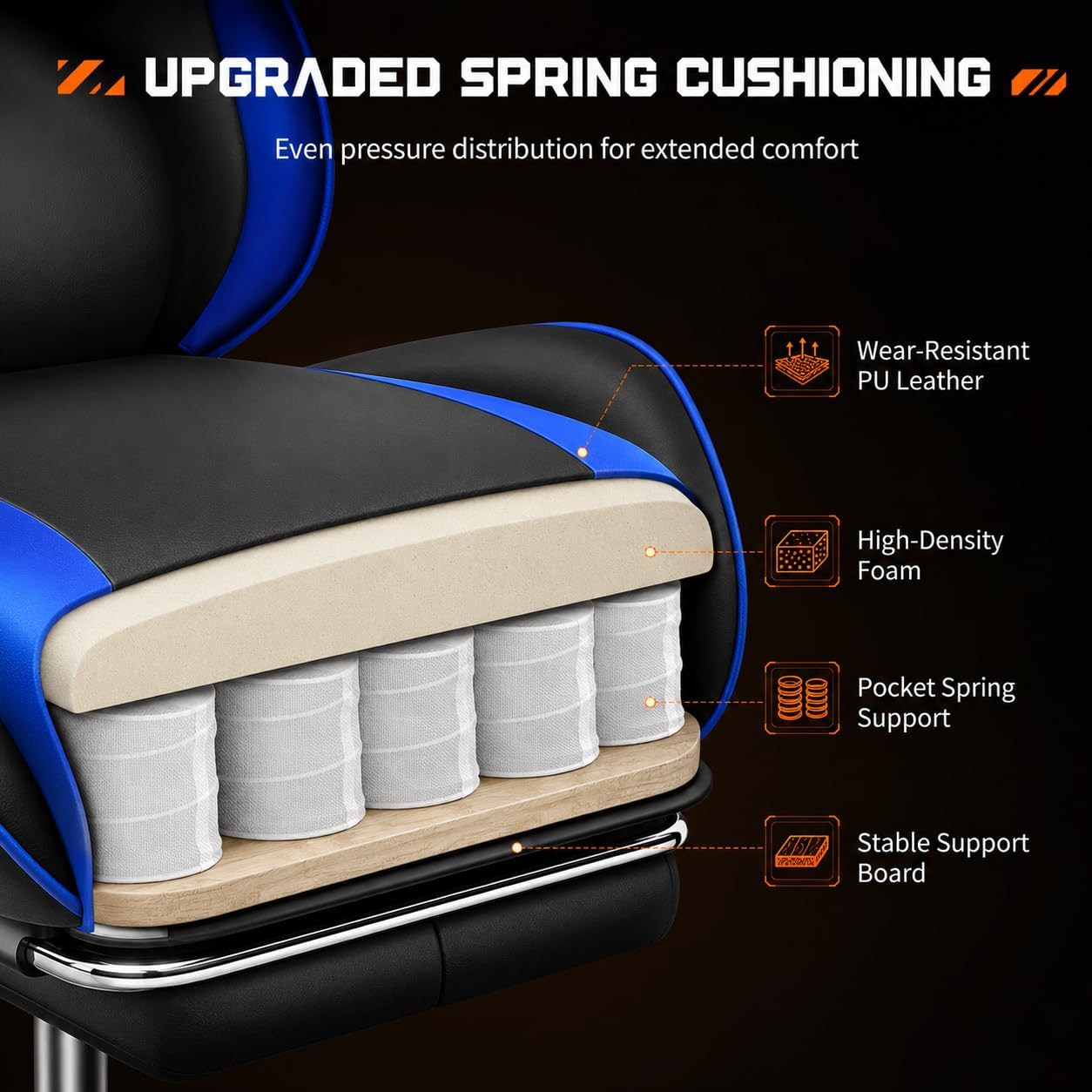 Ergonomic Gaming Chair with Footrest, Headrest & 360° Swivel, Adjustable Height