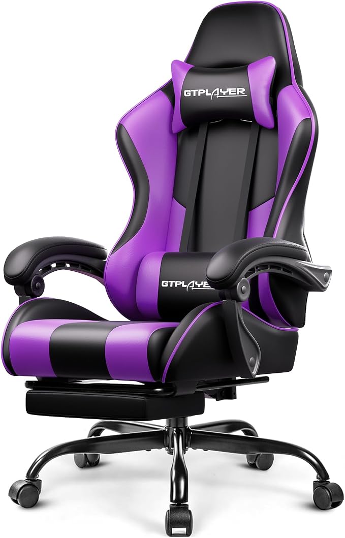 GTPLAYER Gaming Chair with Footrest & Lumbar Support – (Pearl White)