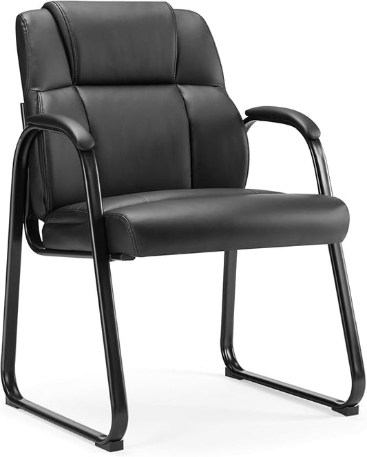 Sweetcrispy Reception Guest Chair – Stationary Sled Base with Padded Armrests (Black)