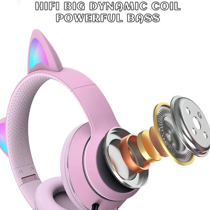 Cat Ear RGB Gaming Headset with Mic, Wired 3.5mm for PC, PS4, Switch & Mobile