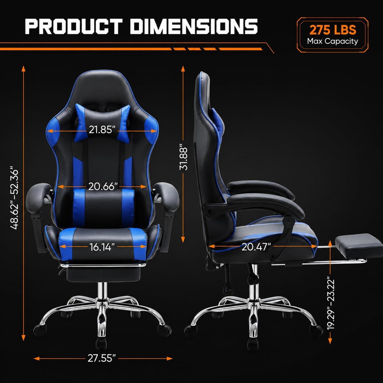 Ergonomic Gaming Chair with Footrest, Headrest & 360° Swivel, Adjustable Height