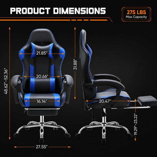 Ergonomic Gaming Chair with Footrest, Headrest & 360° Swivel, Adjustable Height