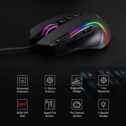 Redragon M612 Wired RGB Gaming Mouse, 8000 DPI, Programmable Buttons