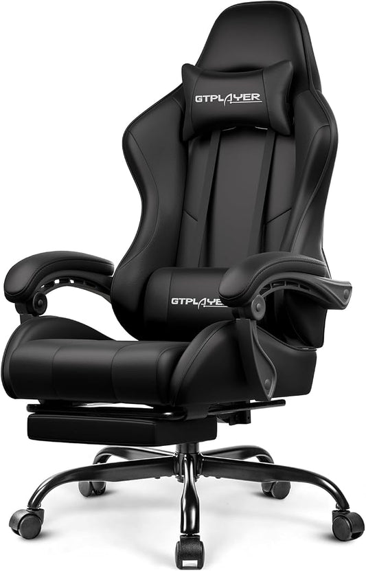 GTPLAYER Gaming Chair with Footrest & Lumbar Support – (Pearl White)