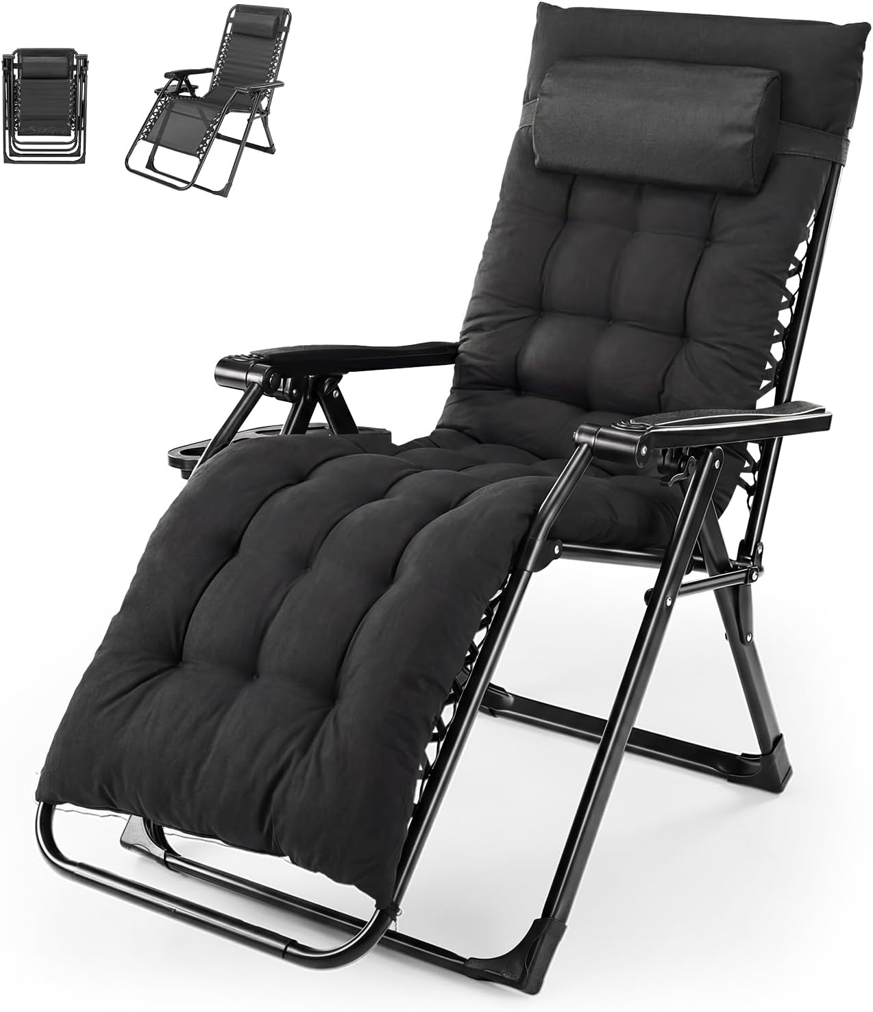 NEWBULIG Zero Gravity Recliner Chair with Cup Holder Tray & Removable Cushion – Black