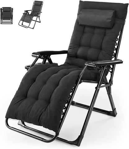 NEWBULIG Zero Gravity Recliner Chair with Cup Holder Tray & Removable Cushion – Black
