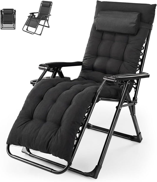 NEWBULIG Zero Gravity Recliner Chair with Cup Holder Tray & Removable Cushion – Black