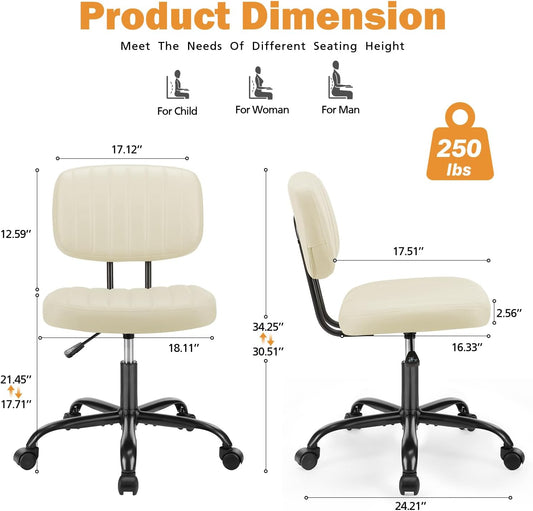 Sweetcrispy Armless PU Leather Office Desk Chair with Lumbar Support – Beige