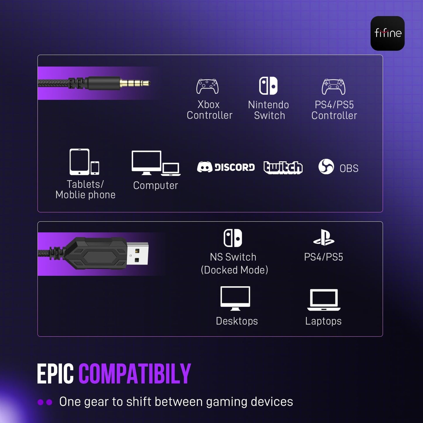 FIFINE AmpliGame H9 Wired Gaming Headset – 7.1 Surround, USB & 3.5mm, Black