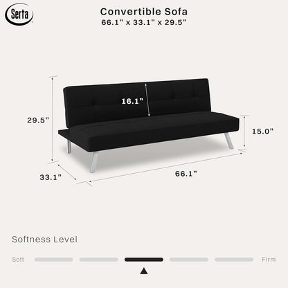 Serta Rane 66.1" 3-in-1 Convertible Futon Sleeper Couch (Black)