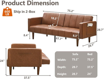Garvee 75" Convertible PU Leather Sleeper Sofa