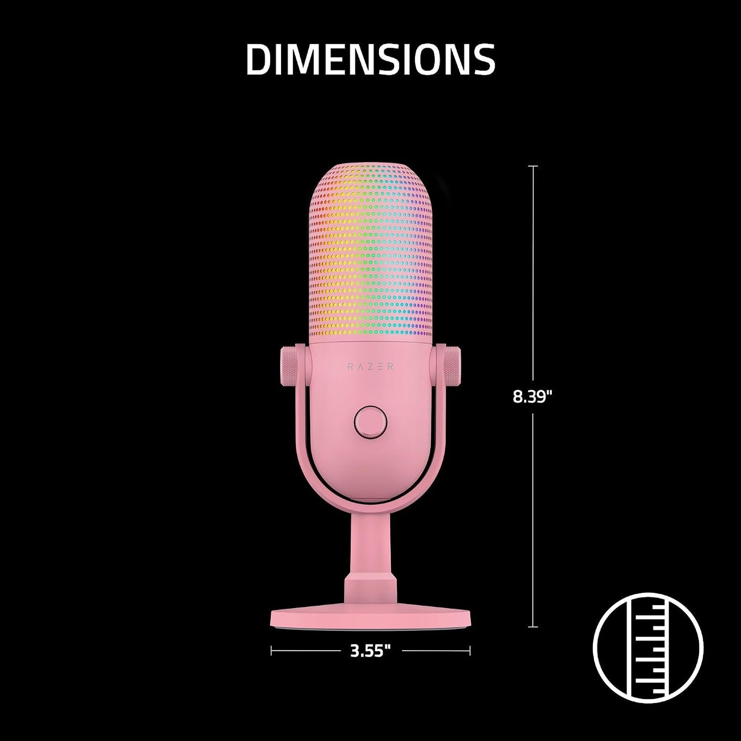 Razer Seiren V3 Chroma USB-C Gaming Microphone, AI Noise Isolation, RGB, Tap-to-Mute, Pink