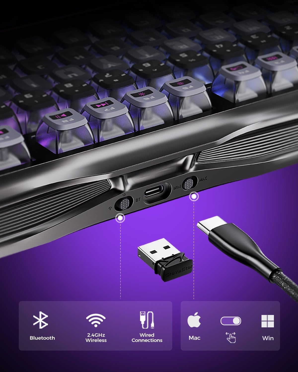 GravaStar Mercury K1 Pro 75% Gaming Keyboard – Wireless, RGB, Hot-Swappable Switches