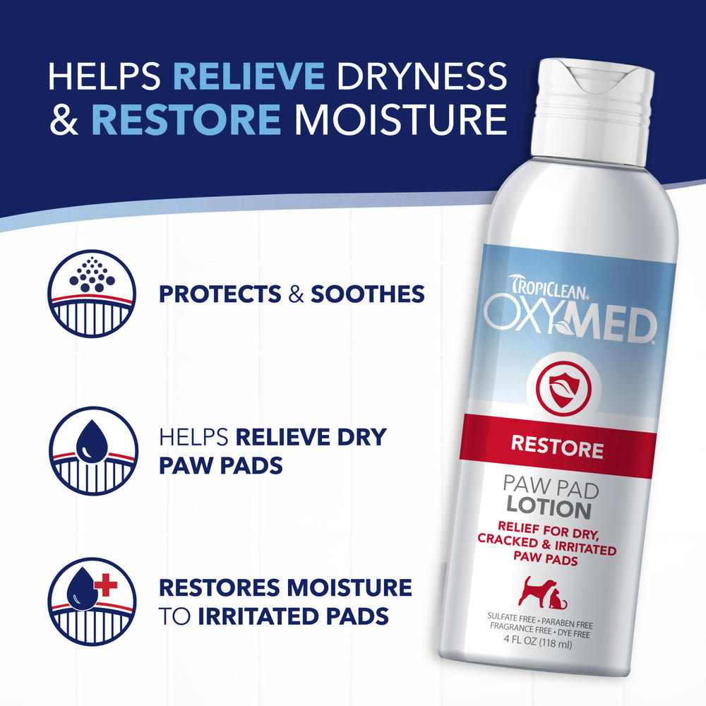 TropiClean OxyMed Restore Paw Pad Lotion for Dogs – Moisturizing Paw Balm, 4 oz