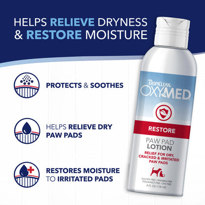 TropiClean OxyMed Restore Paw Pad Lotion for Dogs – Moisturizing Paw Balm, 4 oz