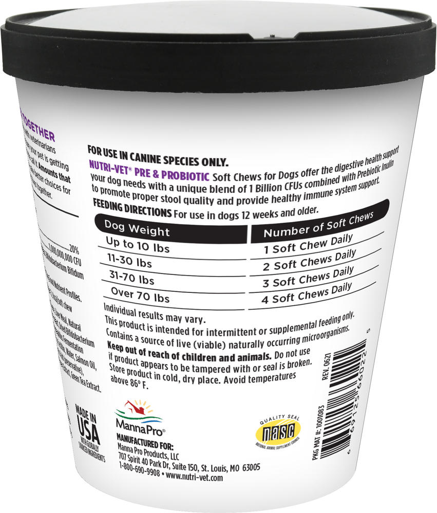 Nutri-Vet® Pre & Probiotic Soft Chews for Dogs – Digestive & Immune Support, 120 Count
