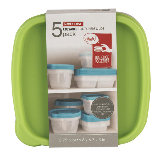 "Never Lost™ 5-Pack Square Food Storage Containers - 3.75 Cups Each"