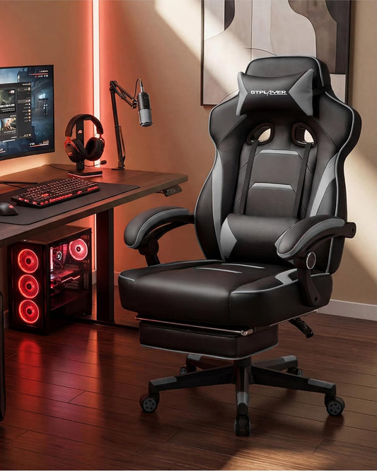 GTPLAYER Big & Tall Gaming Chair with High Back, Lumbar Support, 350 lbs, Sky Gray