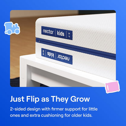 Nectar Kids Full 8" Mattress – 2-Sided Memory Foam for Growing Kids, Fiberglass-Free, Mattress in a Box