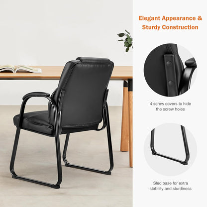 Sweetcrispy Reception Guest Chair – Stationary Sled Base with Padded Armrests (Black)