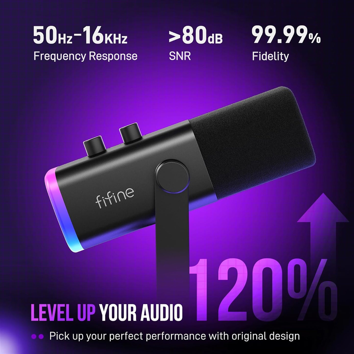 FIFINE AmpliGame AM8T XLR/USB RGB Gaming Microphone with Boom Arm