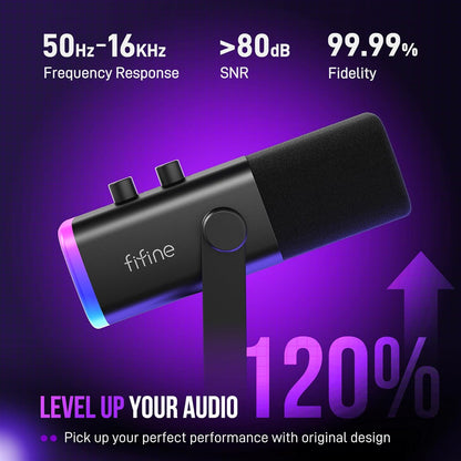 FIFINE AmpliGame AM8T XLR/USB RGB Gaming Microphone with Boom Arm
