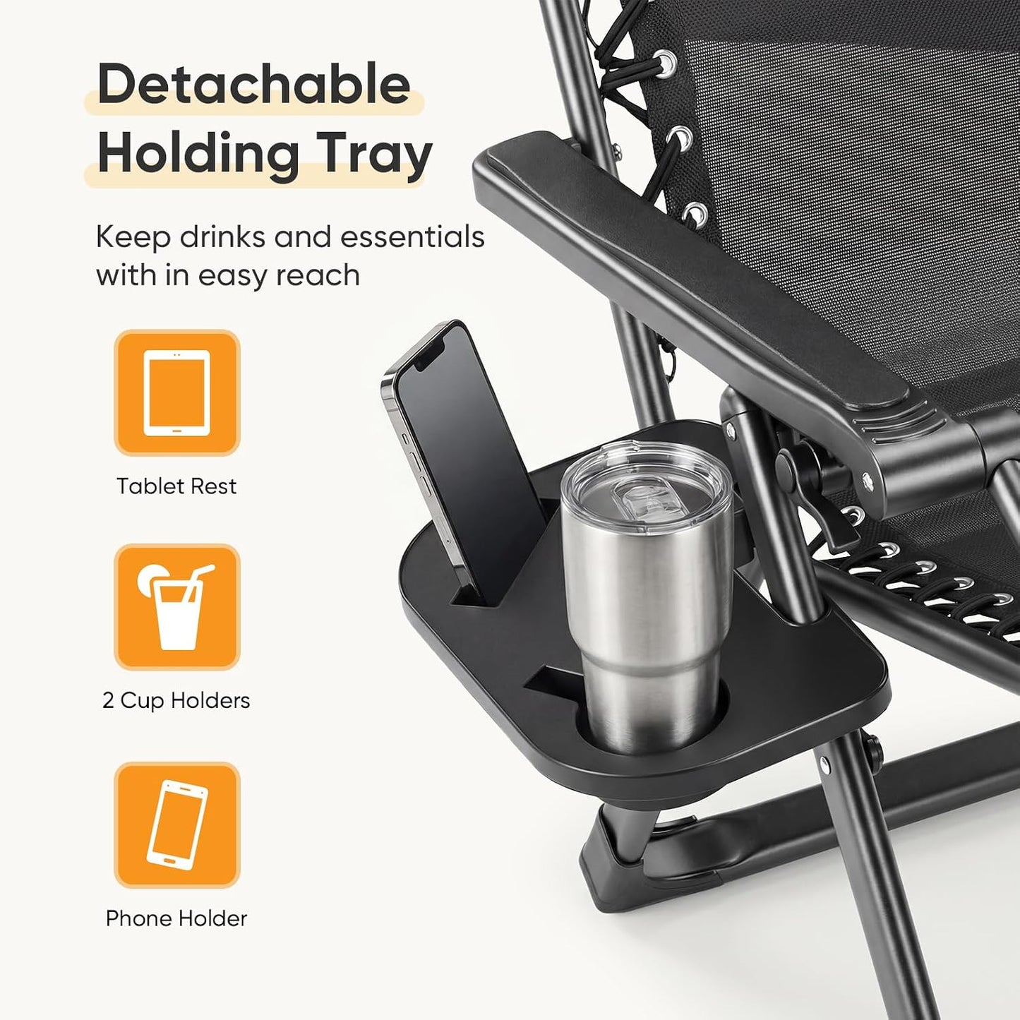 NEWBULIG Zero Gravity Recliner Chair with Cup Holder Tray & Removable Cushion – Black