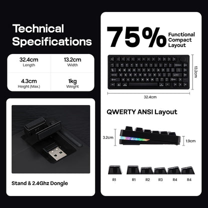 EPOMAKER HE75 V2 TMR Hall Effect Gaming Keyboard – 8KHz, Rapid Trigger, Wireless, Black