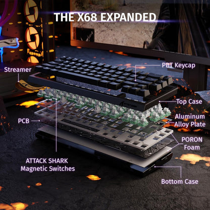 ATTACK SHARK X68 HE RT 60% Hall Effect Gaming Keyboard – 8KHz, RGB, Wired