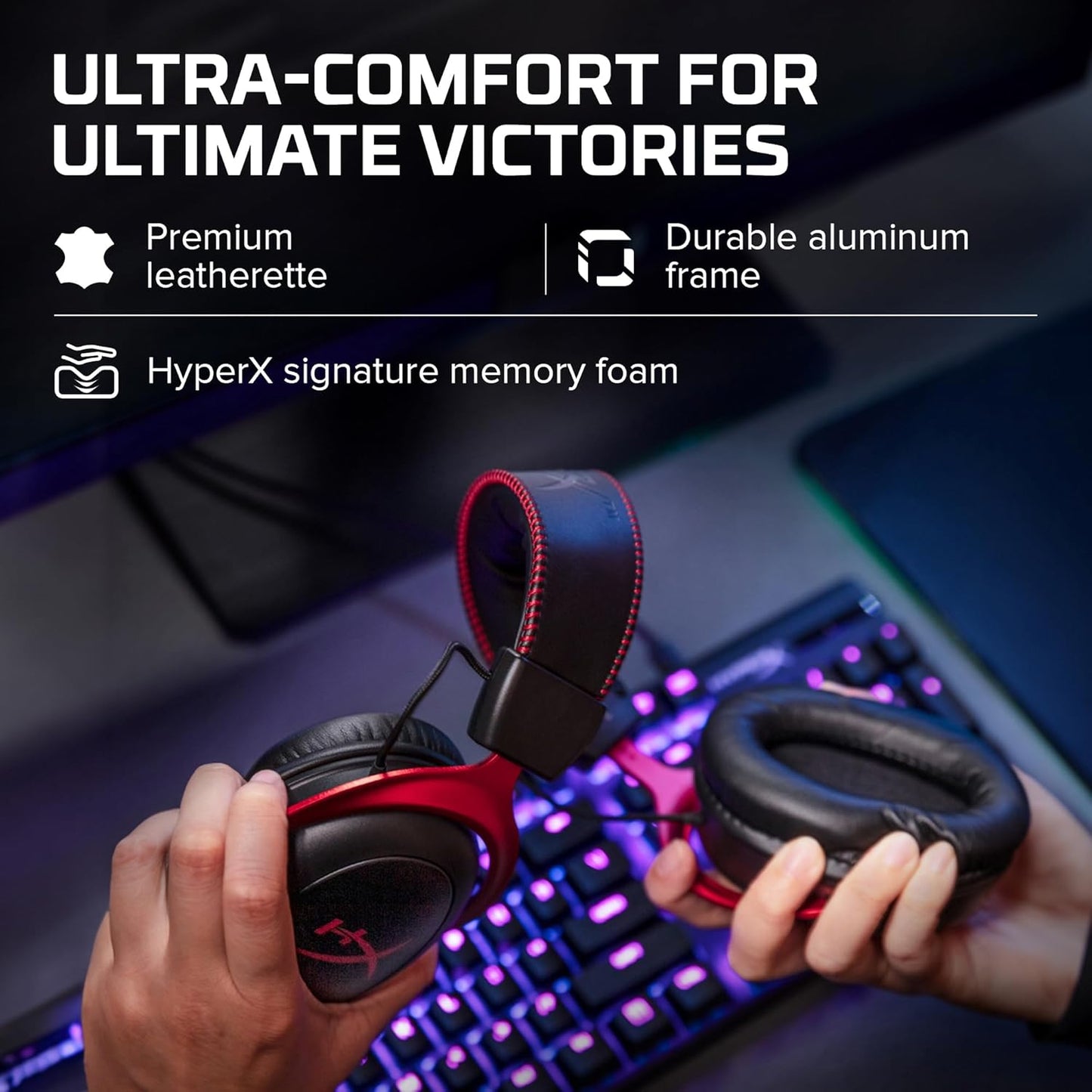 HyperX Cloud II Gaming Headset – 7.1 Surround Sound, Memory Foam, Red